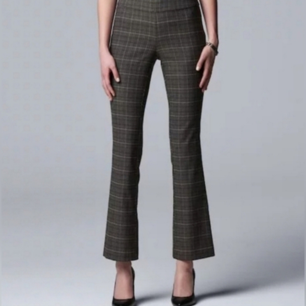 NWOT Simply Vera Verawang plaid checker grey bootcut trousers